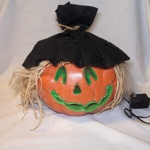 Vintage Halloween Fiber Optic Jack-O-Lantern Head Scarecrow Blow Mold WORKS